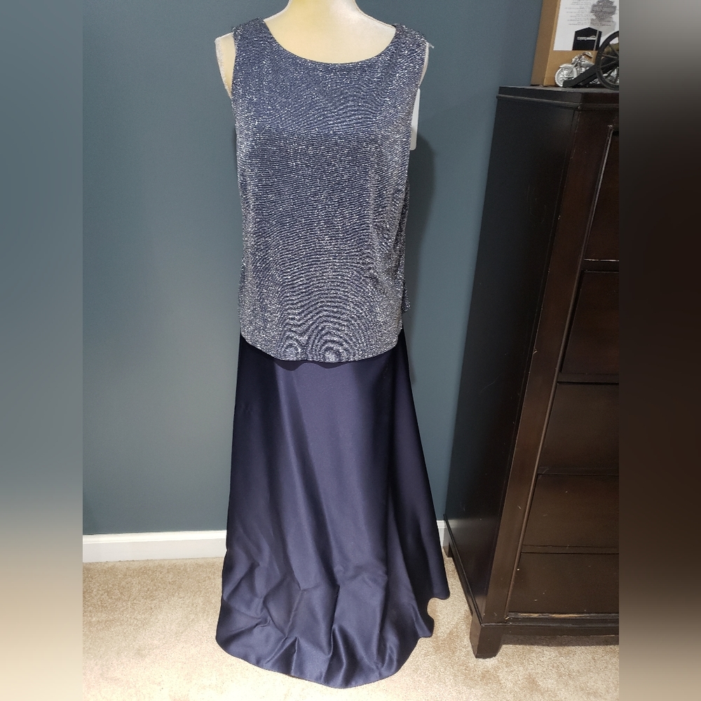 ARIANNA BY RACHEL KAYE FORMAL NAVY METALLIC SATIN DRESS SIZE 14W